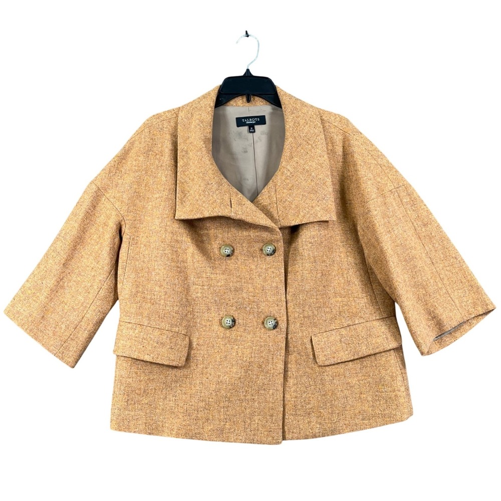 Talbots Wool Tweed Cropped Jacket Womens 12 Orange Double Breasted